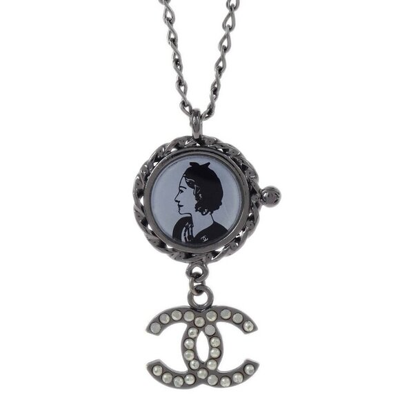Chanel Mademoiselle CC Chain Pendant Necklace Silver Artificial Pearl 03P 195428 - Picture 1 of 4